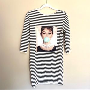 Audrey Hepburn Long Sleeve Striped Dress